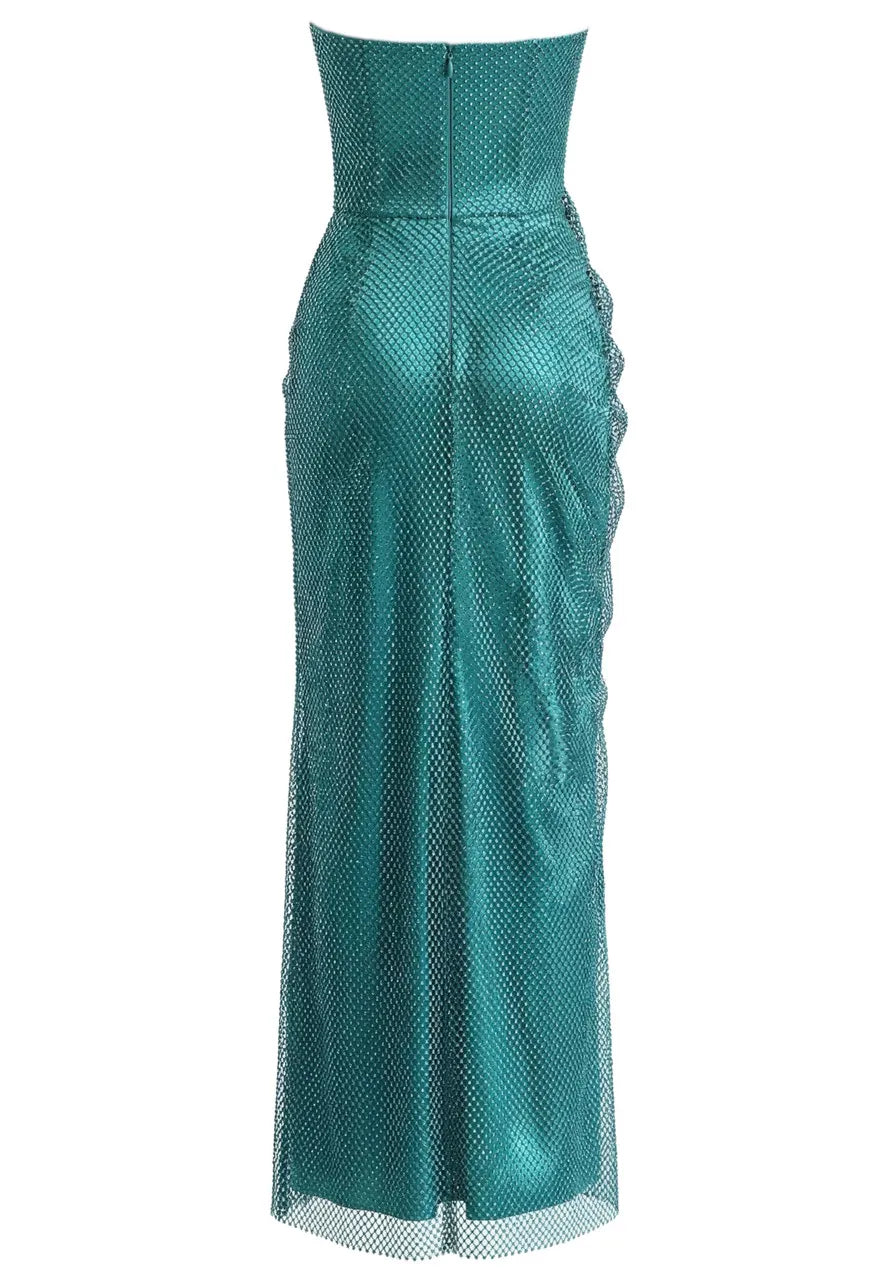 Strapless Sparkly Bustier Maxi Dress Turquoise