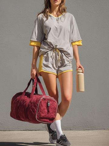 Women's Gray & Yellow Sportswear Two-Piece Set With Color Block Trim & Drawstring Waist, Timeless Athleisure-Chic Outfit MDZ2297D4LYL