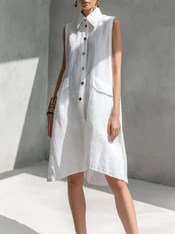 Women's Sleeveless Casual Loose Cotton And Linen Dress