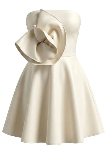 Strapless Floral Detail A Line Dress Ivory