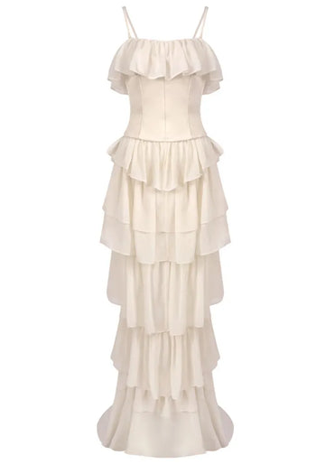 Corset Ruffle Maxi Dress Ivory