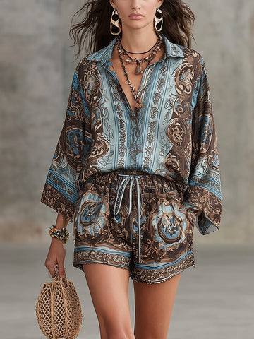 Vacation Baroque Totem Print Shirt and Shorts Set