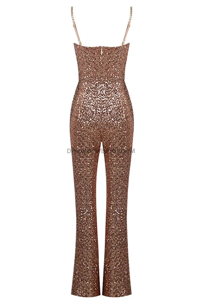 Bustier Sequin Jumpsuit Rose Gold