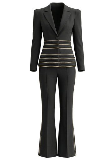 Embellished Trim Suit Black