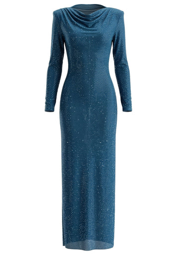 Long Sleeve Embellished Backless Maxi Dress Teal