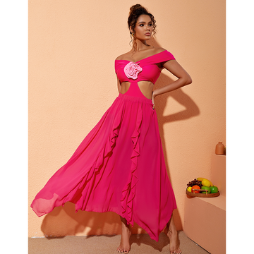 3D Flower Color Block Swimsuit and Skirt Flaxmaker