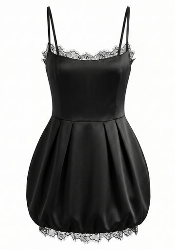 Lace Trim Bubble Dress Black