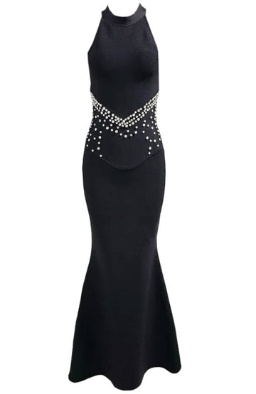 Halter Crystal Front Maxi Dress Black