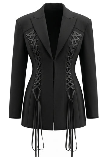 Long Sleeve Lace Up Detail Dress Black