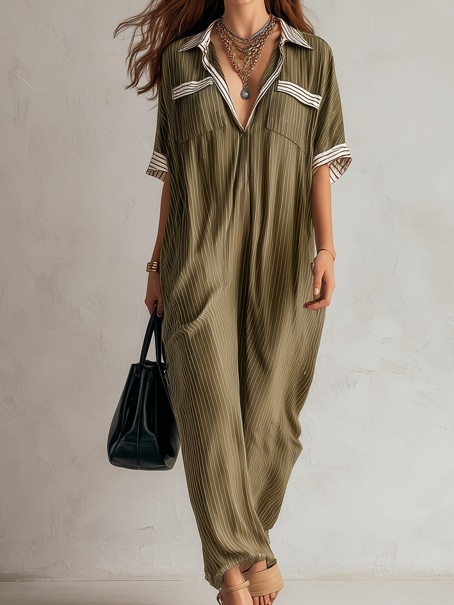 Sophisticated Olive Pleated Relaxed Maxi Dress