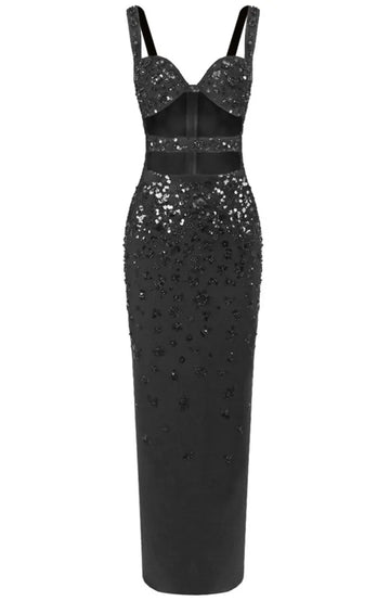 Crystal Cut Out Bustier Maxi Dress Black