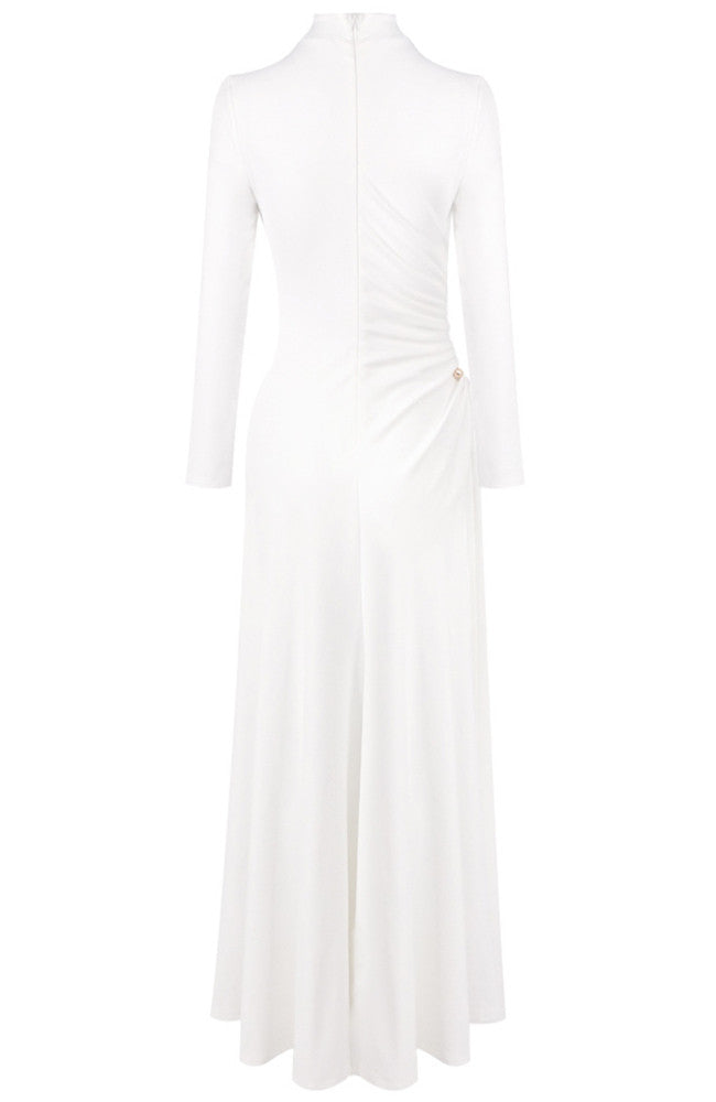 Long Sleeves Draped Detail Maxi Dress White