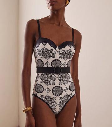 Sling White Retro Printed Swimsuit Set(s)