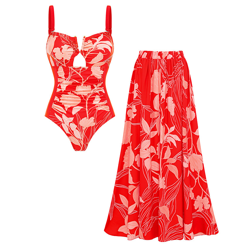 Sling Cut Out Tummy Control Printed Swimsuit Set(s)
