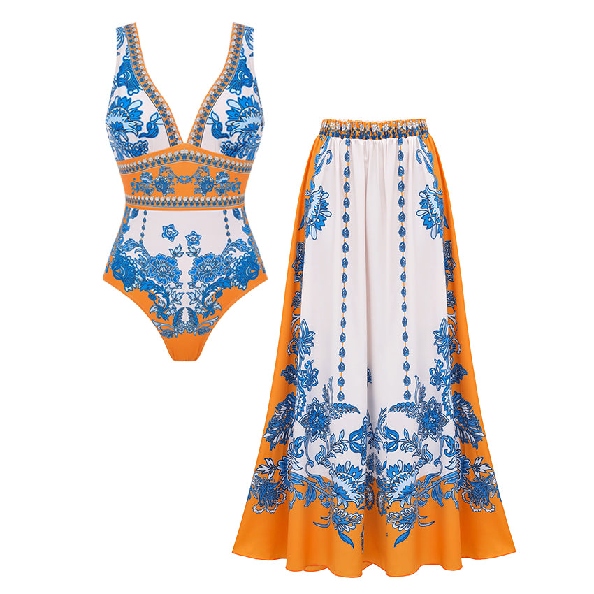 V Neck Retro Printed Swimsuit Set(s)