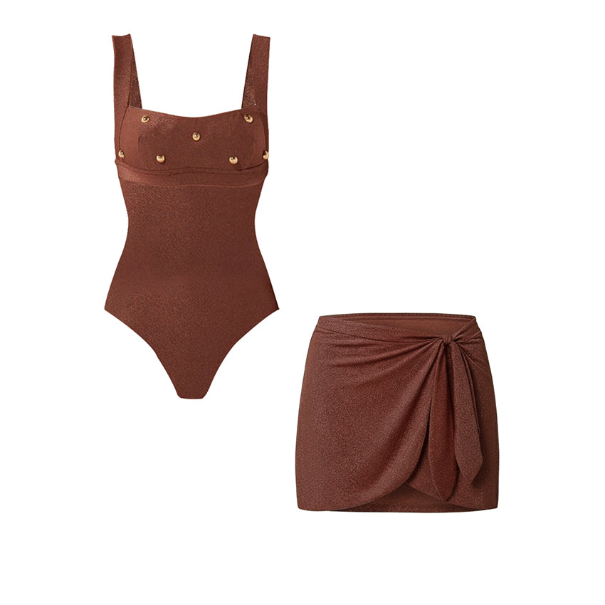 Sling Glossy Fabric Bead Embellishments Swimsuit Set(s)