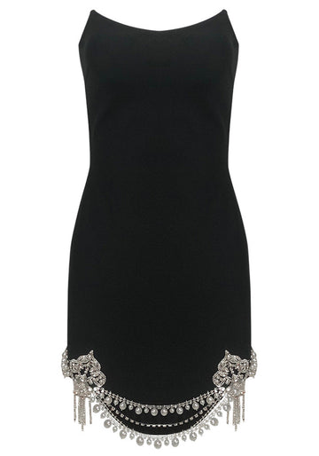Strapless Crystal Hem Dress Black