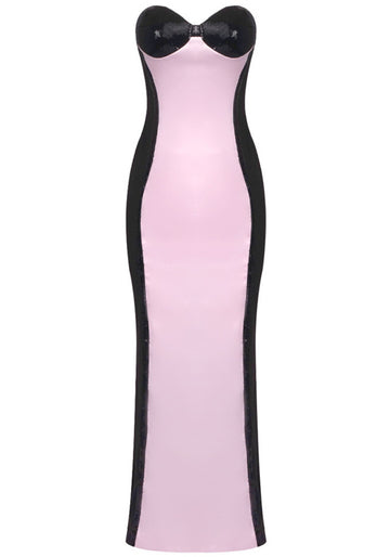 Strapless Sequin Bustier Maxi Dress Pink Black