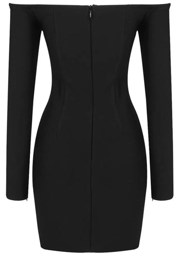 Long Sleeve Crystal Bustier Dress Black