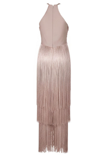 Halter Tassel Maxi Dress Nude Pink