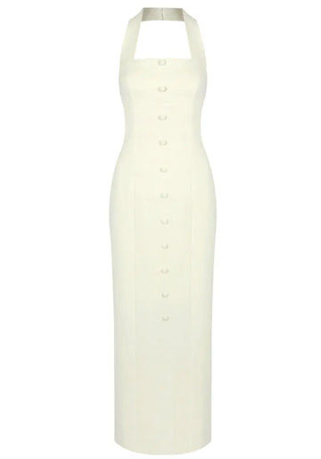 Halter Button Detail Maxi Dress Ivory
