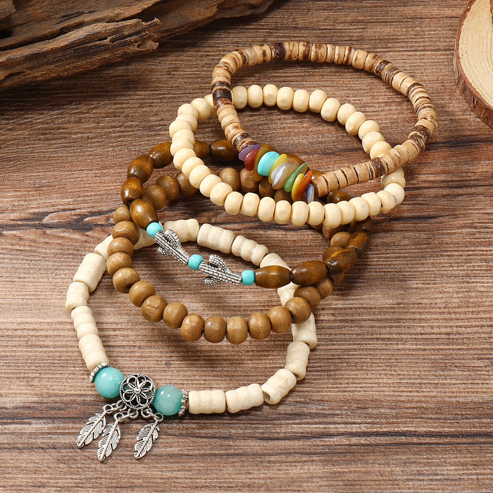 Unisex Retro N Multi-layered Wooden Bead Bracelet