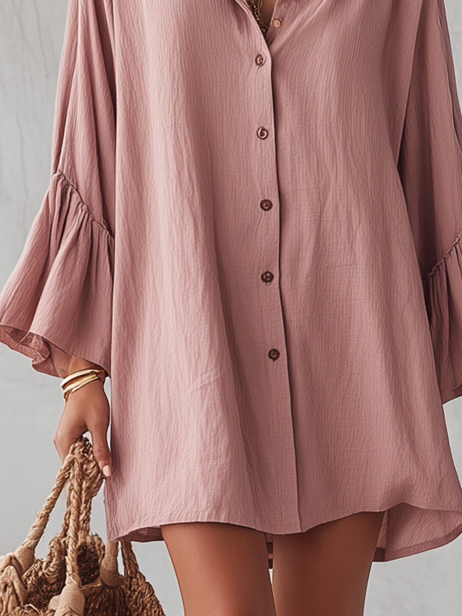 Relaxed Bell-Sleeve Shirt Dress