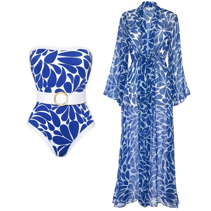 Bandeau Printed One Piece Swimsuit