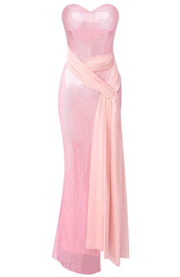 Strapless Sparkly Maxi Dress Pink