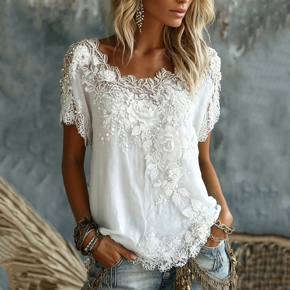 Women's Vintage Rose Floral Art Casual Cotton Linen Short-sleeved T-shirt