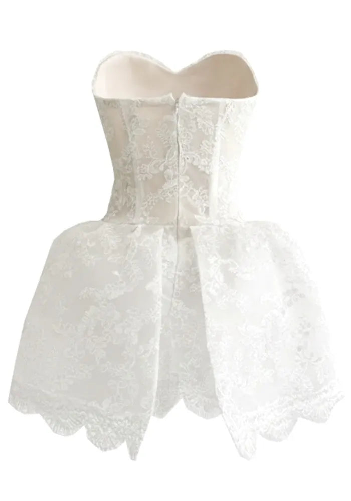 Strapless Lace A Line Dress White