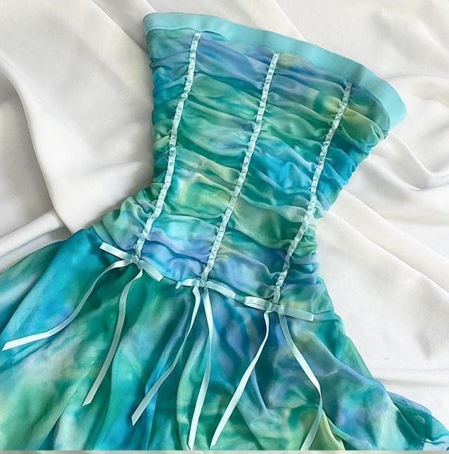 Green gradient fairy short chiffon homecoming dress birthday dress