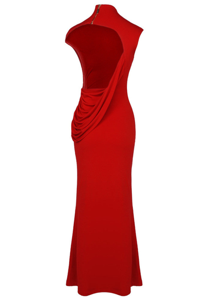 Draped Backless Maxi Dress Red
