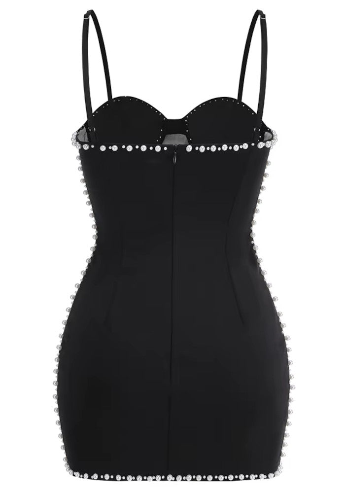 Pearl Mesh Insert Dress Black