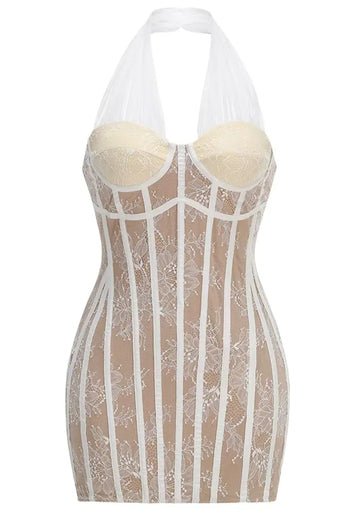 Halter Lace Bustier Dress White