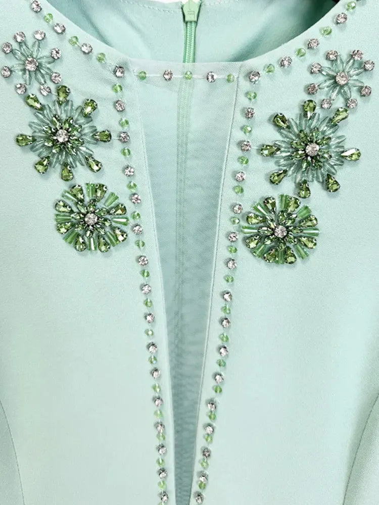 Short Sleeve Crystal Maxi Dress Green