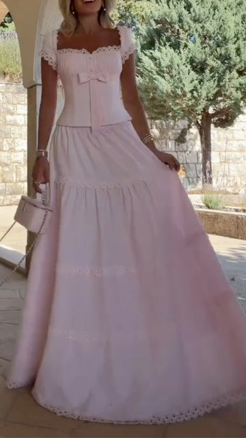 Eyelet Lace Corset Top & Tiered Maxi Skirt Set