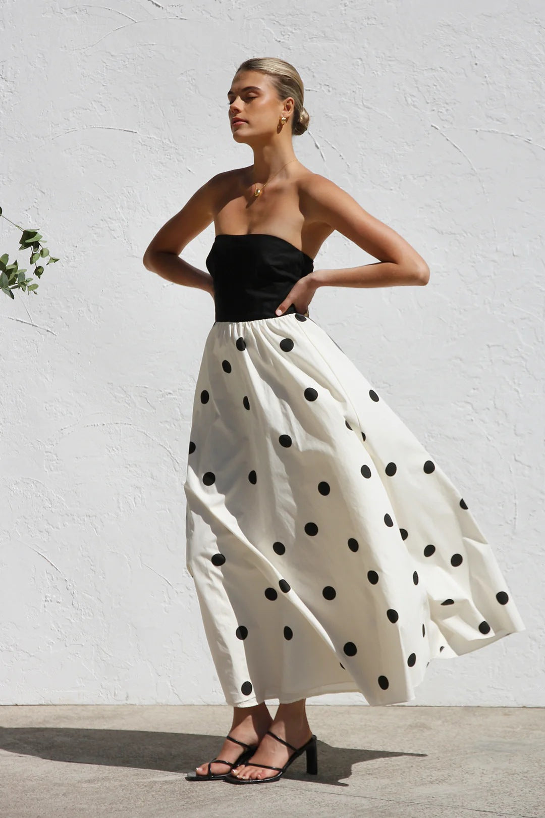 Bandeau Polka Dot Print Dress