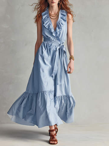 Refined Ruffle-Trim Wrap Maxi Dress