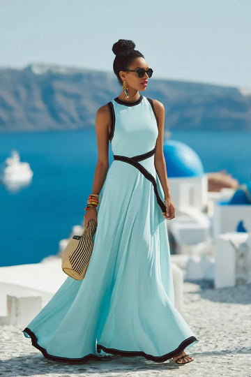 Women's Light Blue Cross Strap Detail Maxi Dress
