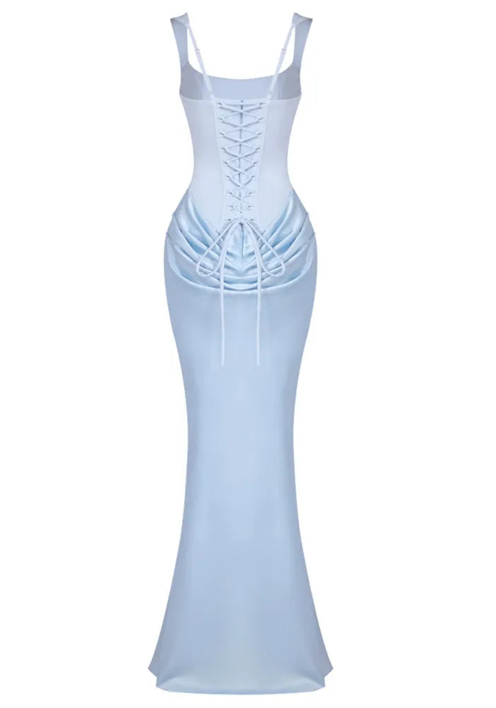 Draped Corset Maxi Dress Light Blue