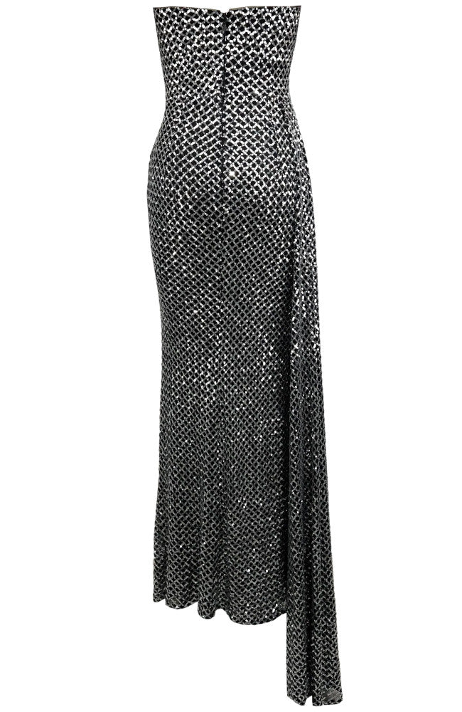 Strapless Crystal Detail Sequin Maxi Dress Black