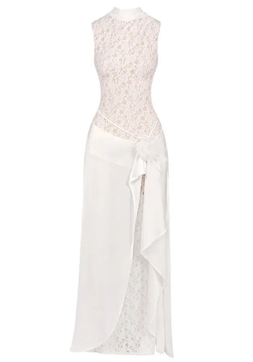 Lace Floral Detail Maxi Dress White