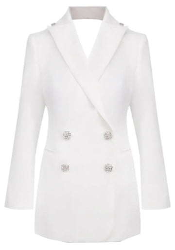 Long Sleeve Backless Blazer White