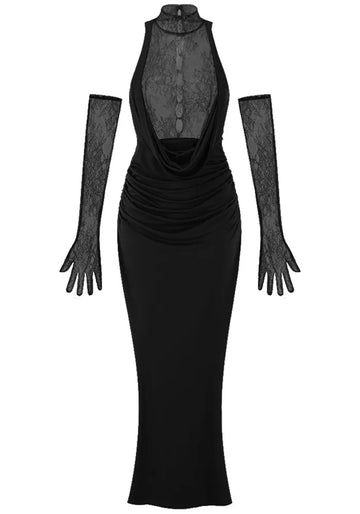 Halter Lace Insert Maxi Dress Black
