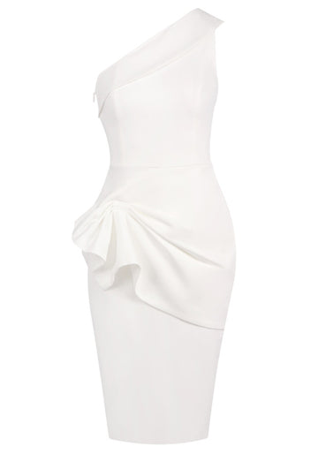 One Shoulder Draped Midi Dress White