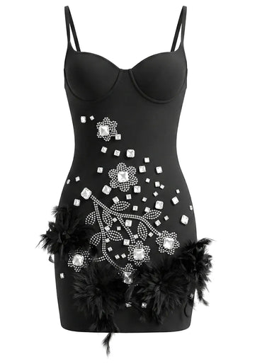 Crystal Feather Dress Black