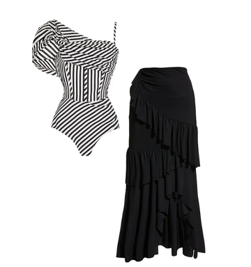 Dissymmetry One Piece Swimsuit and Skirt Flaxmaker