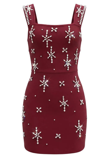 Crystal Embellished Mini Dress Burgundy