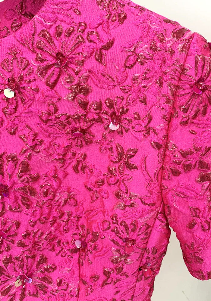 Short Sleeve Floral Dress Hot Pink